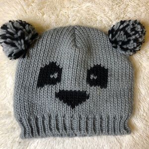 Grey Panda Knit Toque with Pom Pom ears